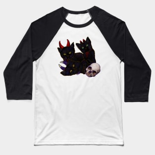 Halloween Kittens Dressed In Little Devil Costumes with Skull Baseball T-Shirt